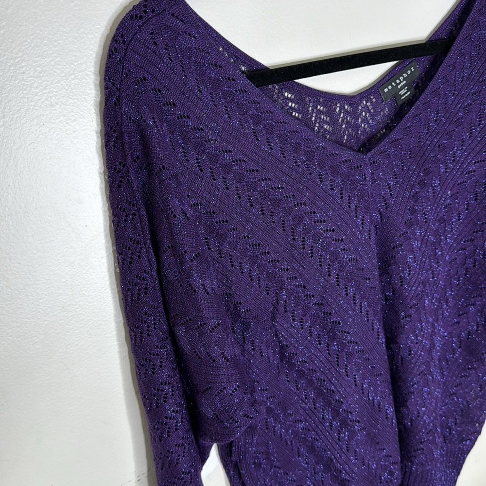 Metaphor Purple Metallic Rayon Blend V-Neck Sweater Size XL Petite - Picture 2 of 6